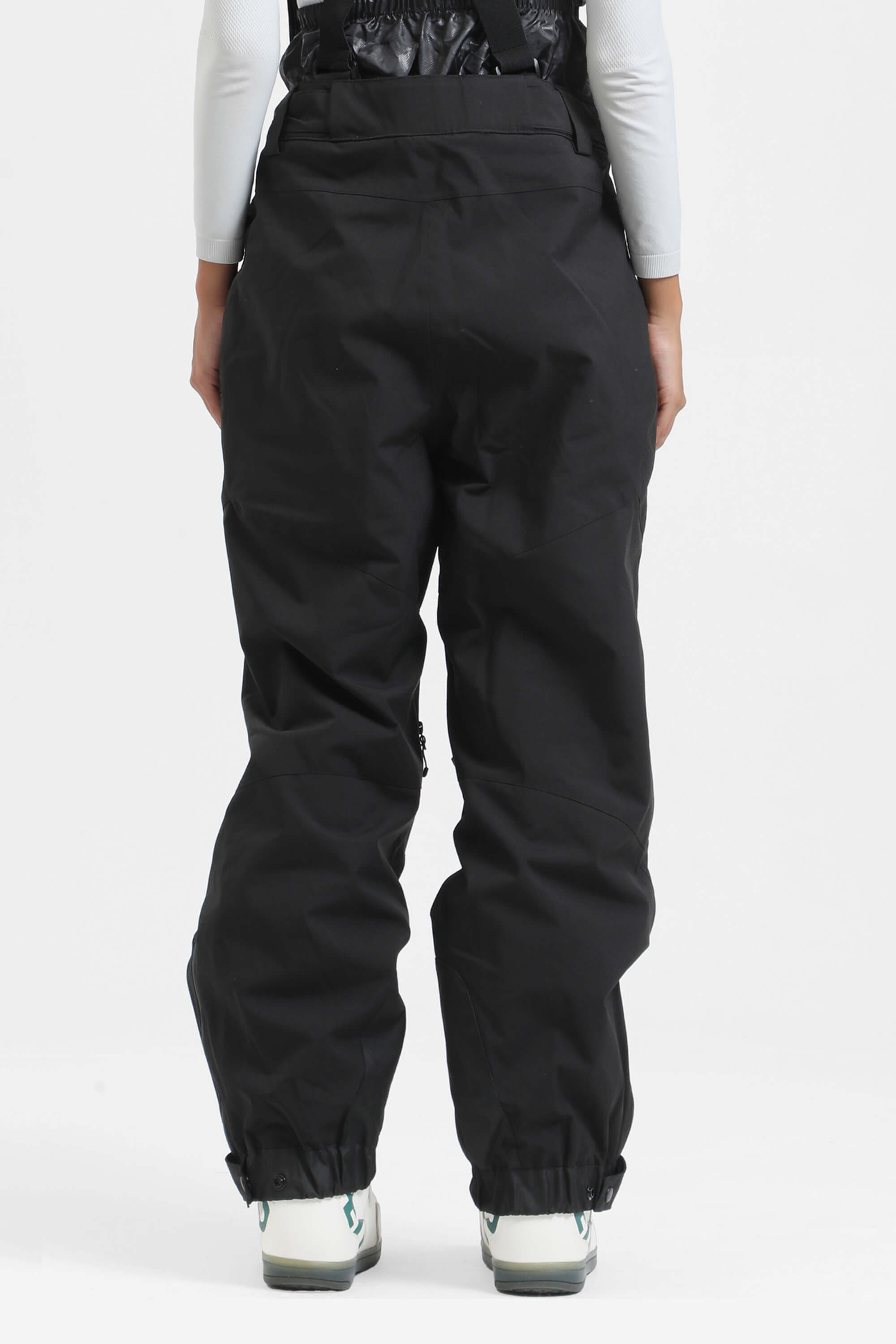 Women's Black Insulated Baggy Ski Pants With Detachable Suspenders Snow Pants