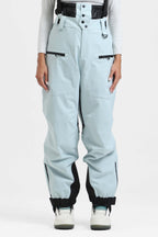 Women's Off White Insulated Baggy Ski Pants With Detachable Suspenders Snow Pants