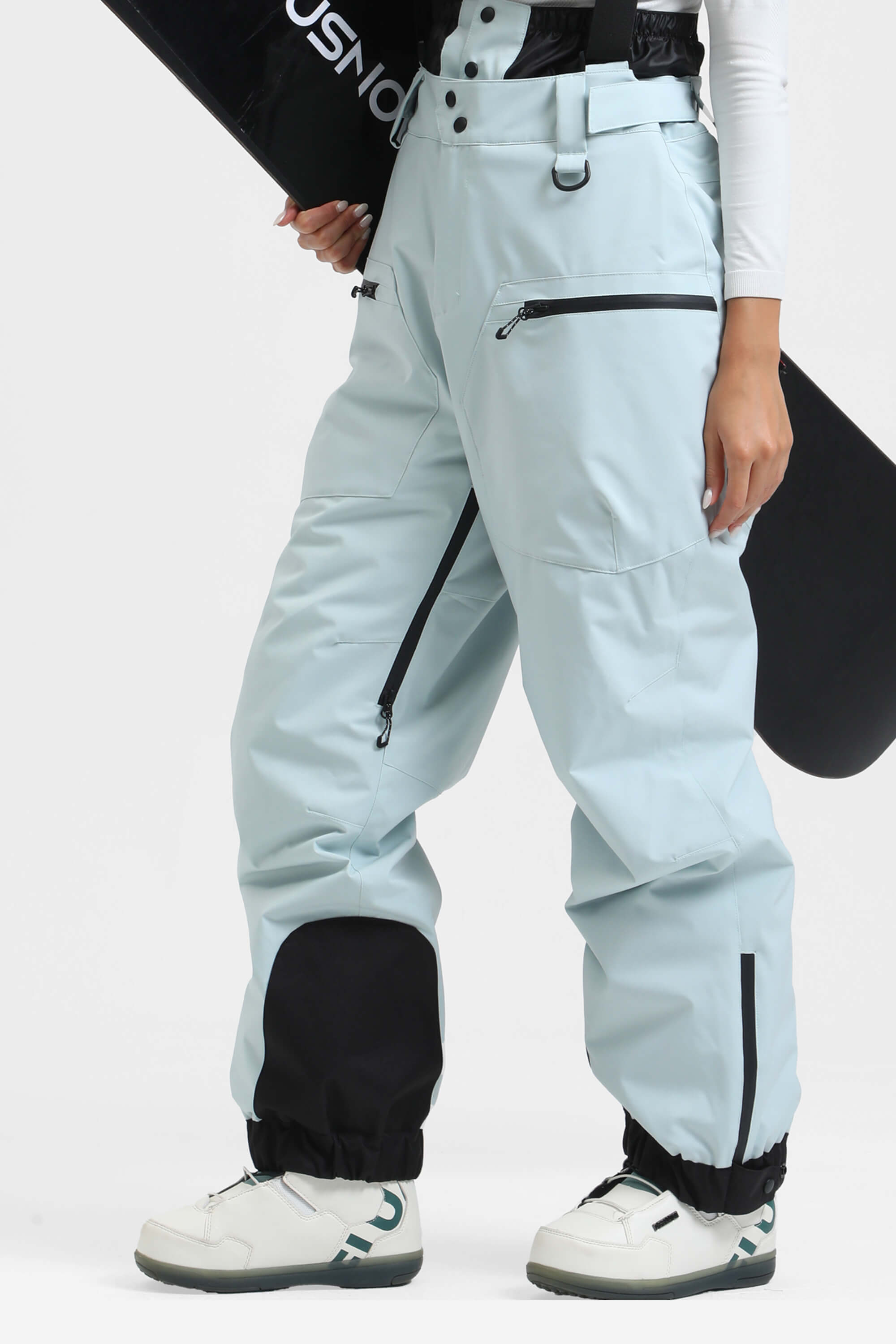 Women's Coffee Insulated Baggy Ski Pants With Detachable Suspenders Snow Pants