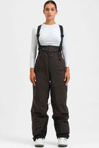 Women's Black Insulated Baggy Ski Pants With Detachable Suspenders Snow Pants