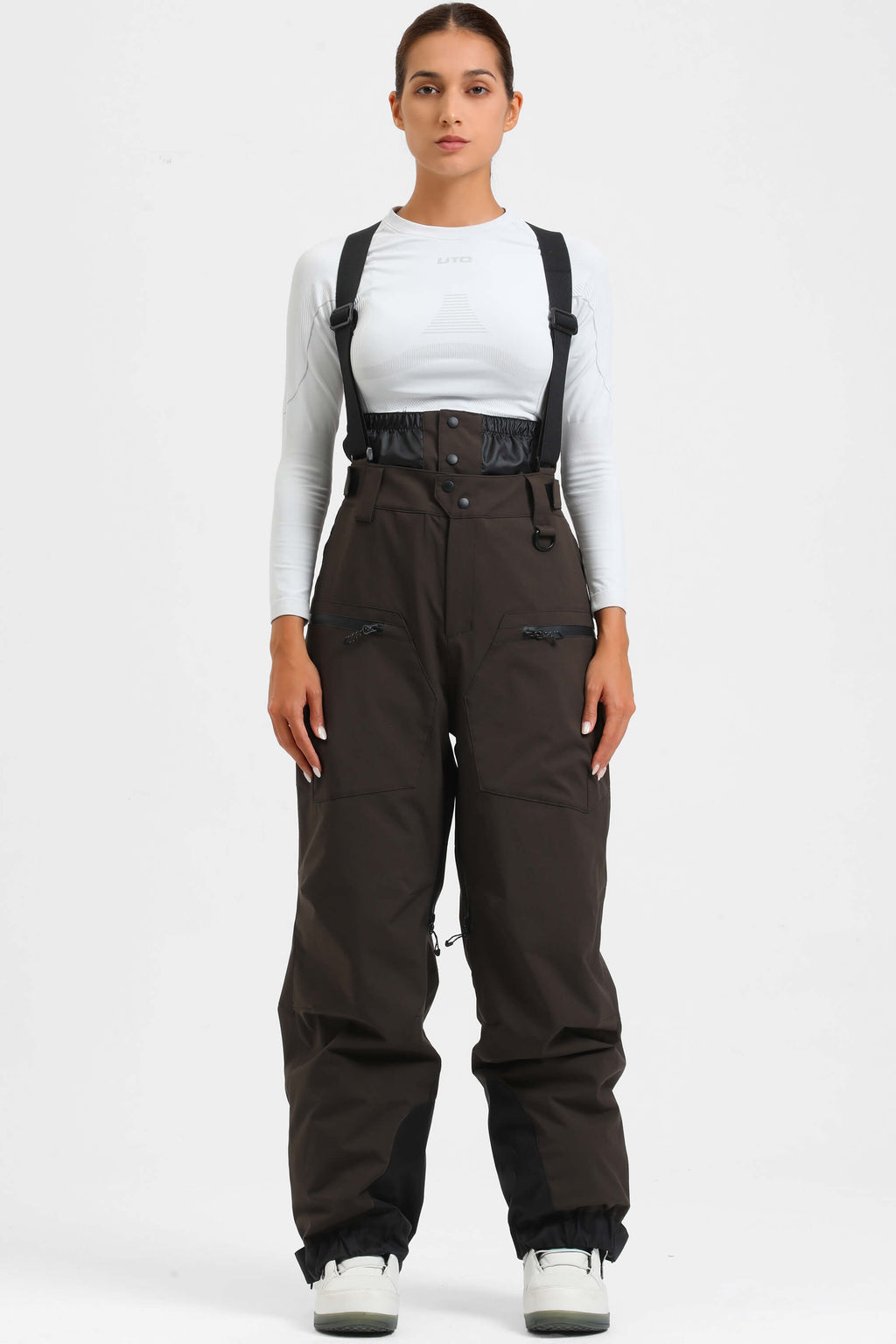 Women's Neon Red Insulated Baggy Ski Pants With Detachable Suspenders Snow Pants
