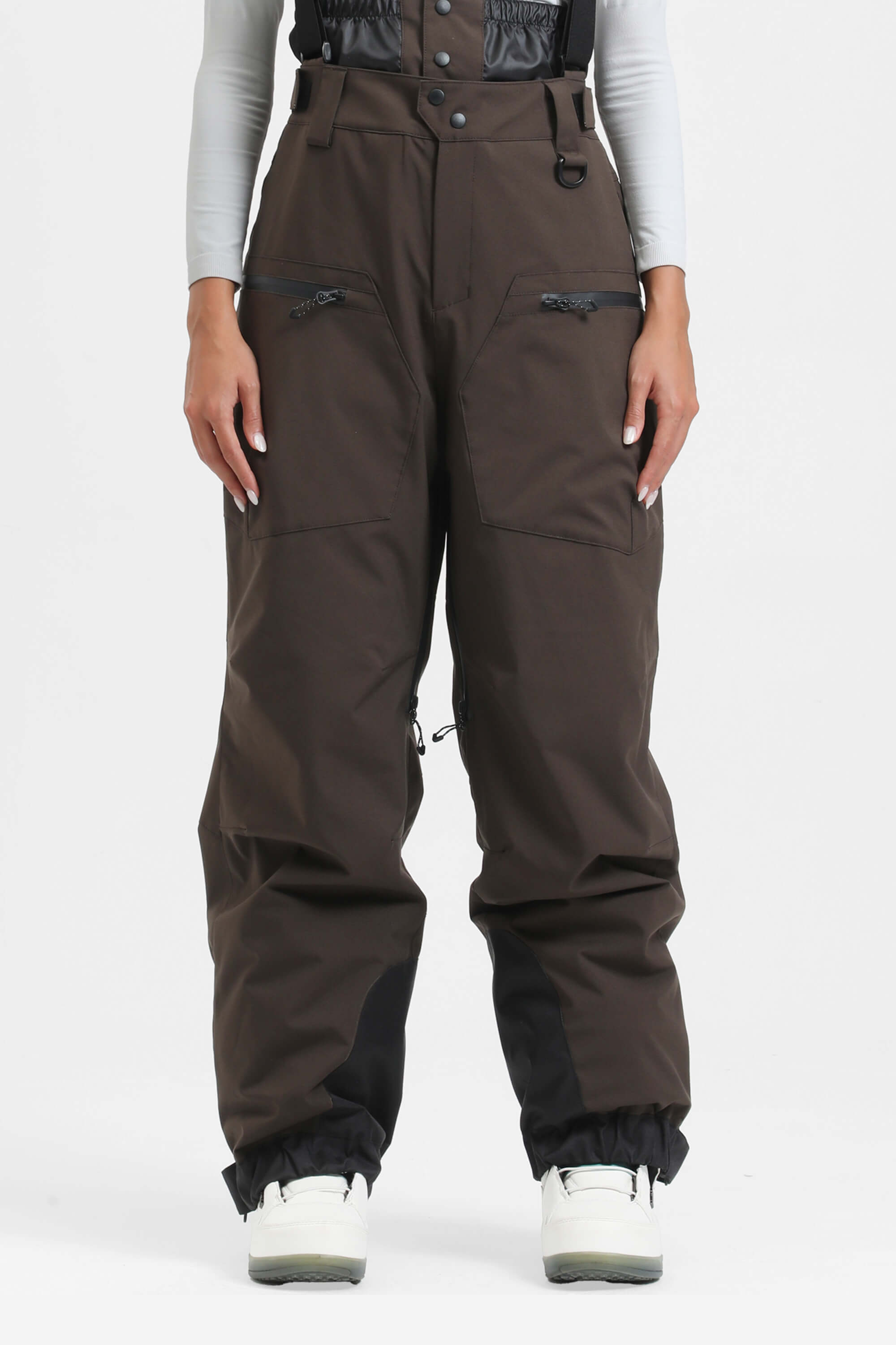 Women's Neon Red Insulated Baggy Ski Pants With Detachable Suspenders Snow Pants