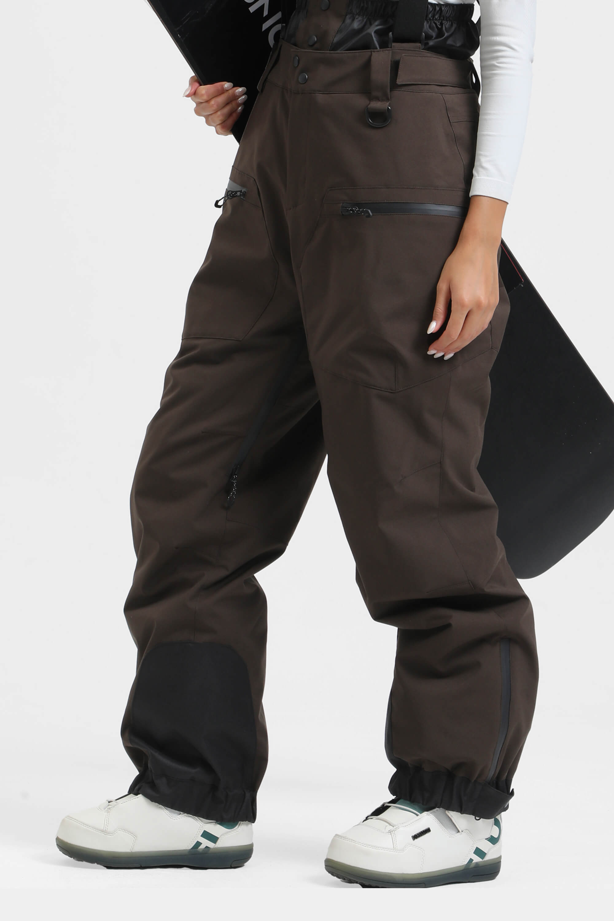 Women's Black Insulated Baggy Ski Pants With Detachable Suspenders Snow Pants
