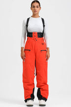 Women's Pink Insulated Baggy Ski Pants With Detachable Suspenders Snow Pants