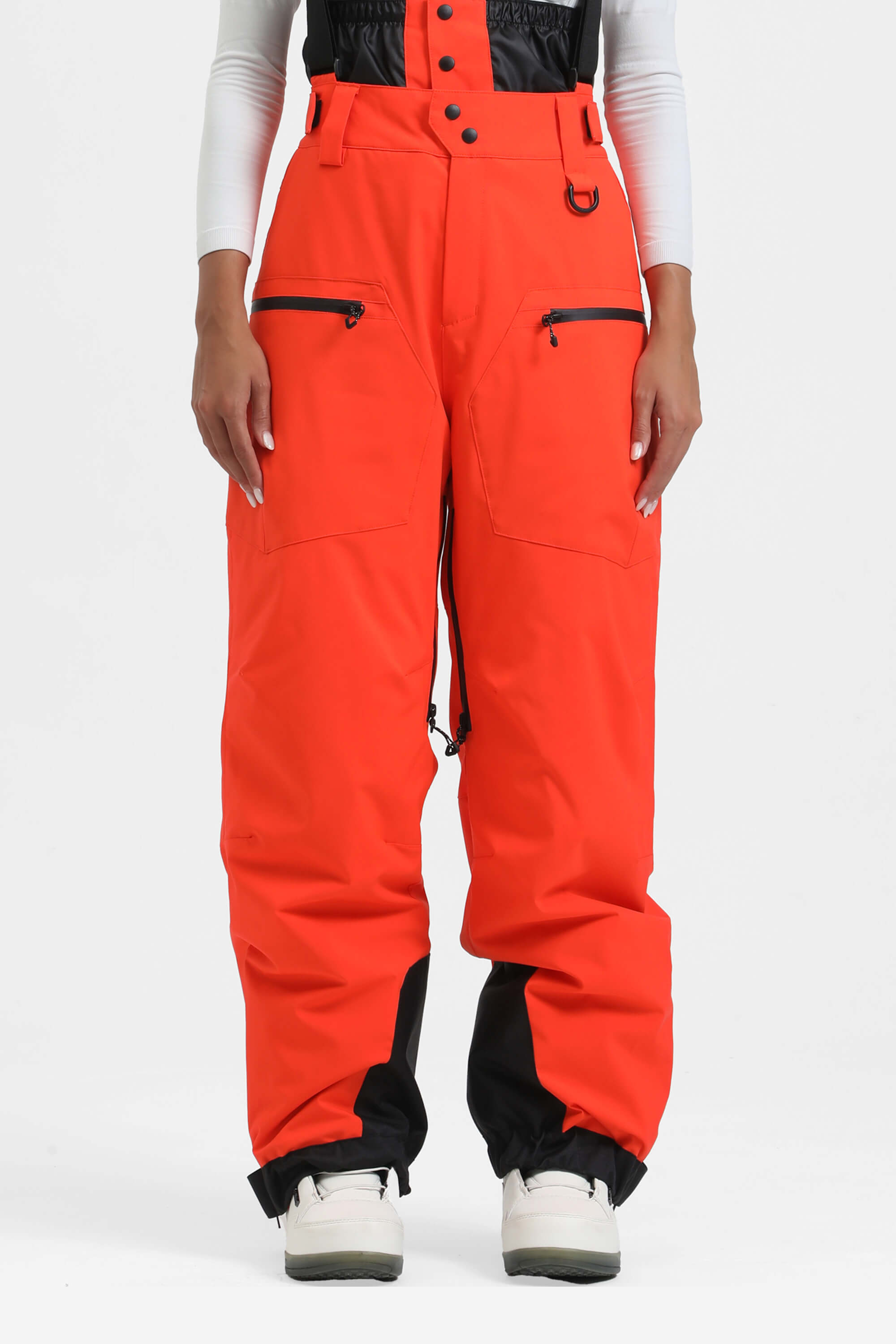 Women's Black Insulated Baggy Ski Pants With Detachable Suspenders Snow Pants