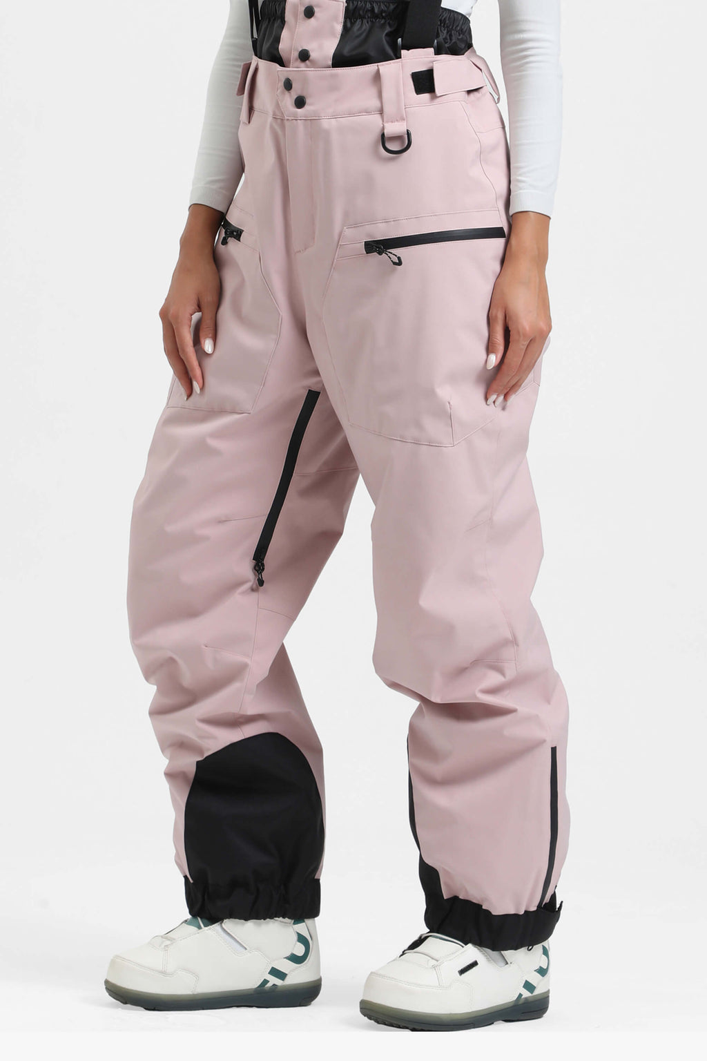 Women's Rose Insulated Baggy Ski Pants With Detachable Suspenders Snow Pants
