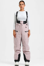 Women's Black Insulated Baggy Ski Pants With Detachable Suspenders Snow Pants