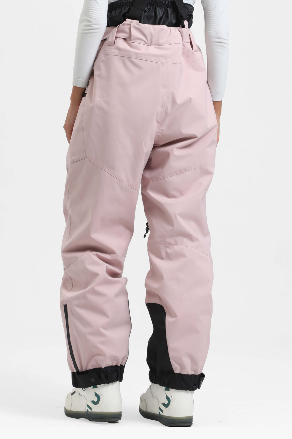 Women's Black Insulated Baggy Ski Pants With Detachable Suspenders Snow Pants