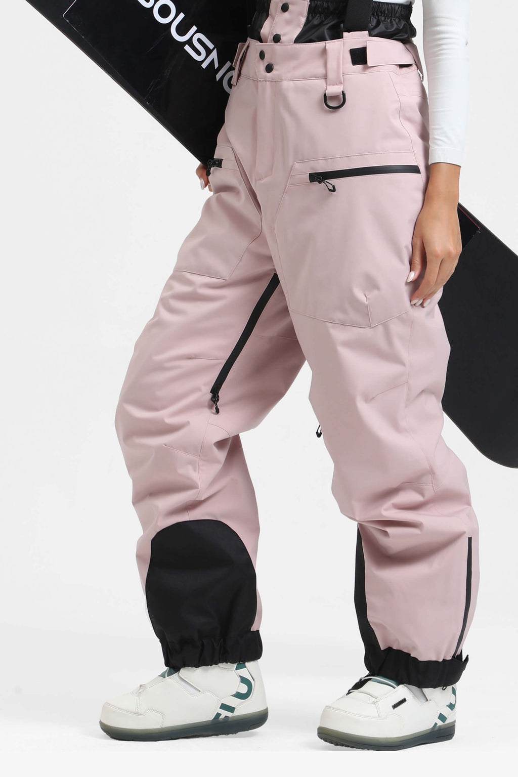 Women's Neon Red Insulated Baggy Ski Pants With Detachable Suspenders Snow Pants