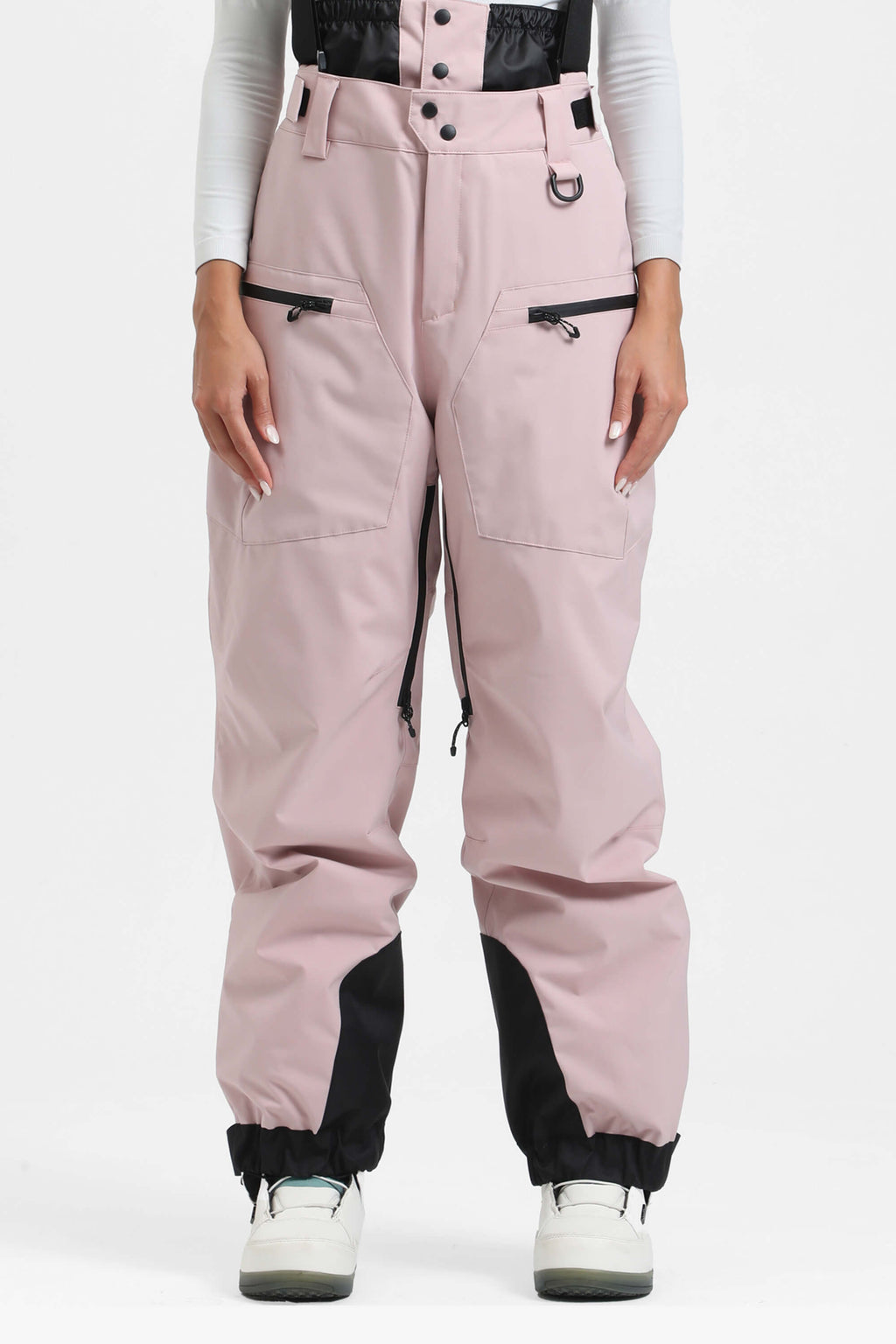 Women's Rose Insulated Baggy Ski Pants With Detachable Suspenders Snow Pants