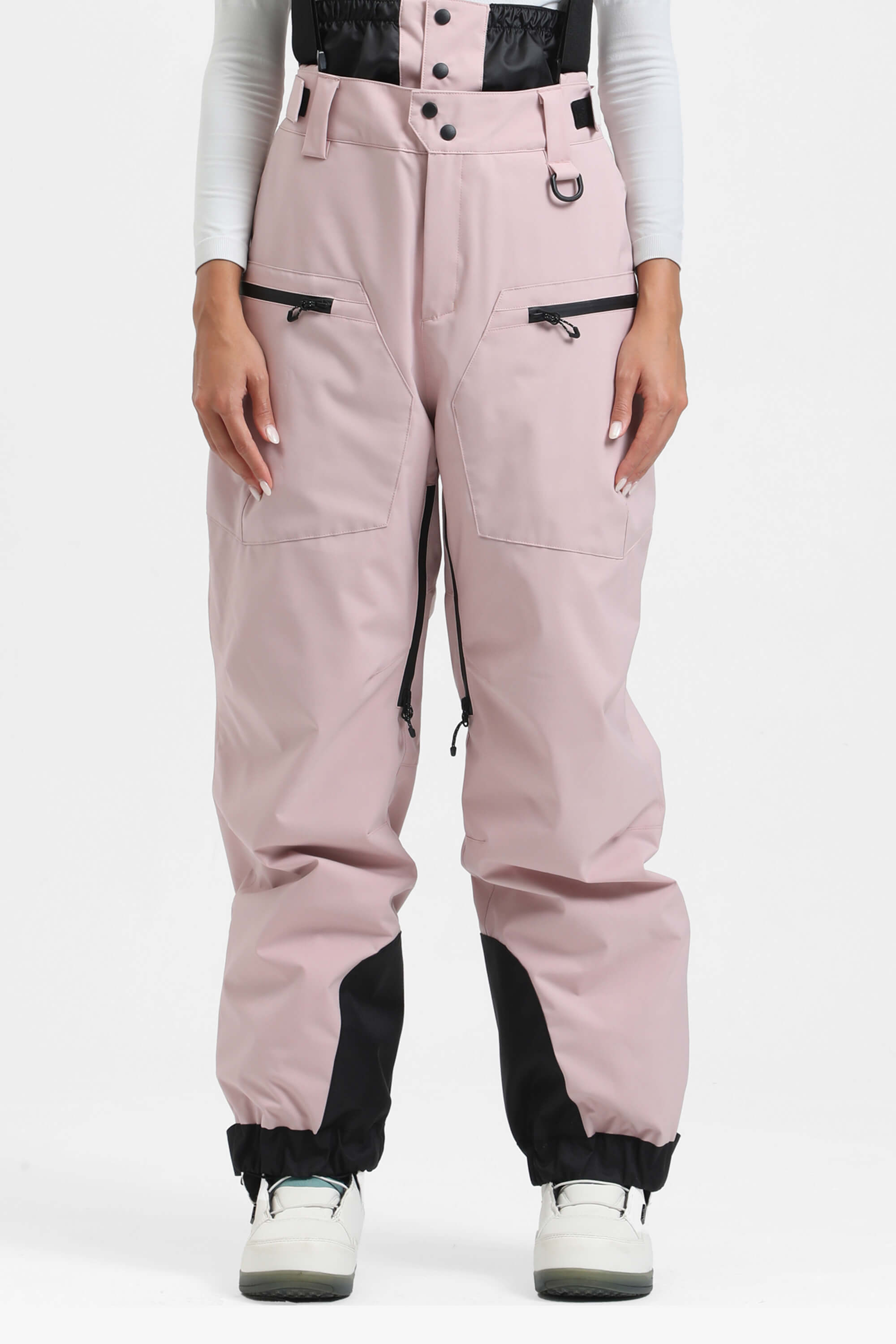 Women's Black Insulated Baggy Snow Pants With Detachable Suspenders Ski Pants - Gsou Snow