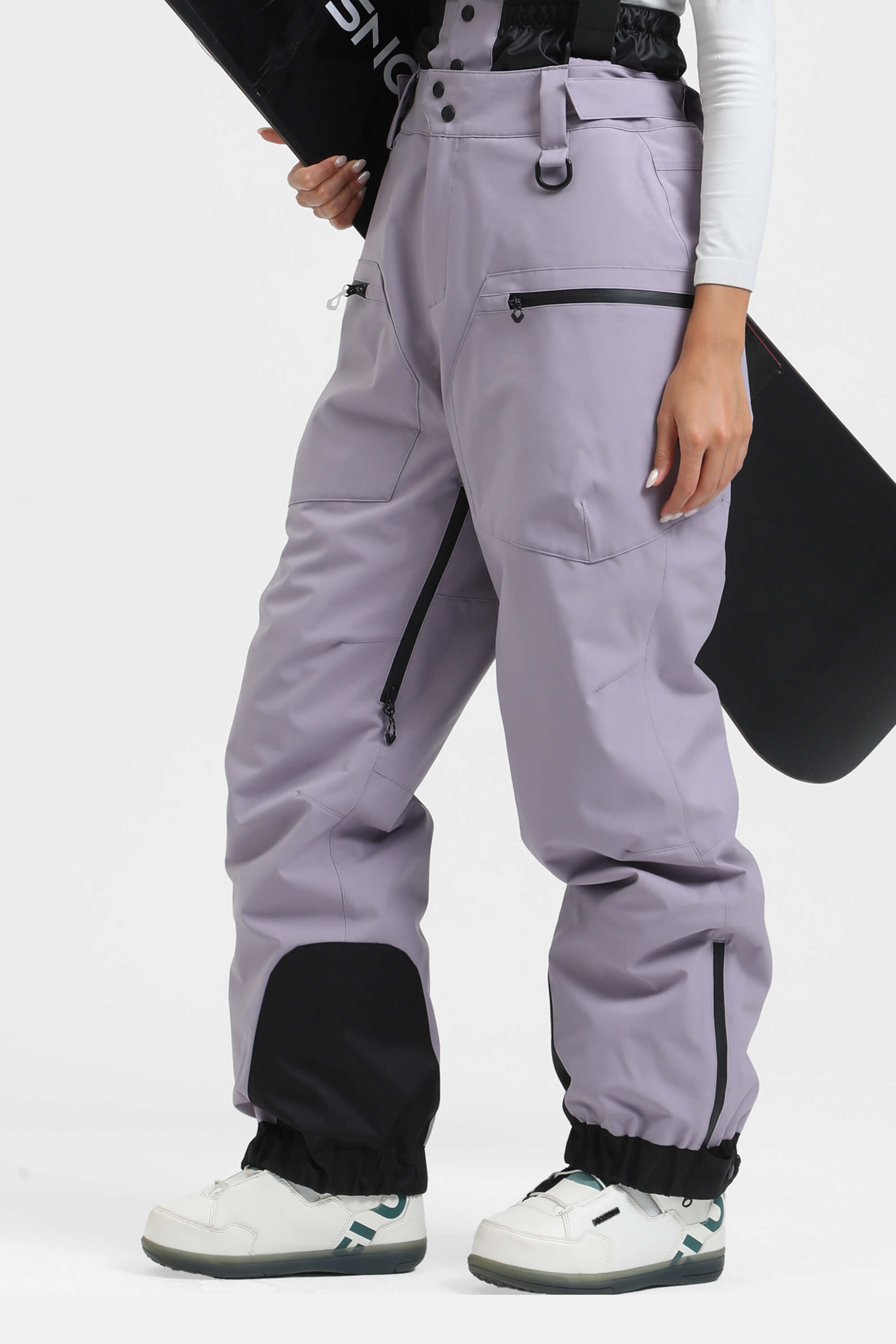 Women's Lavender Insulated Baggy Ski Pants With Detachable Suspenders Snow Pants Main image