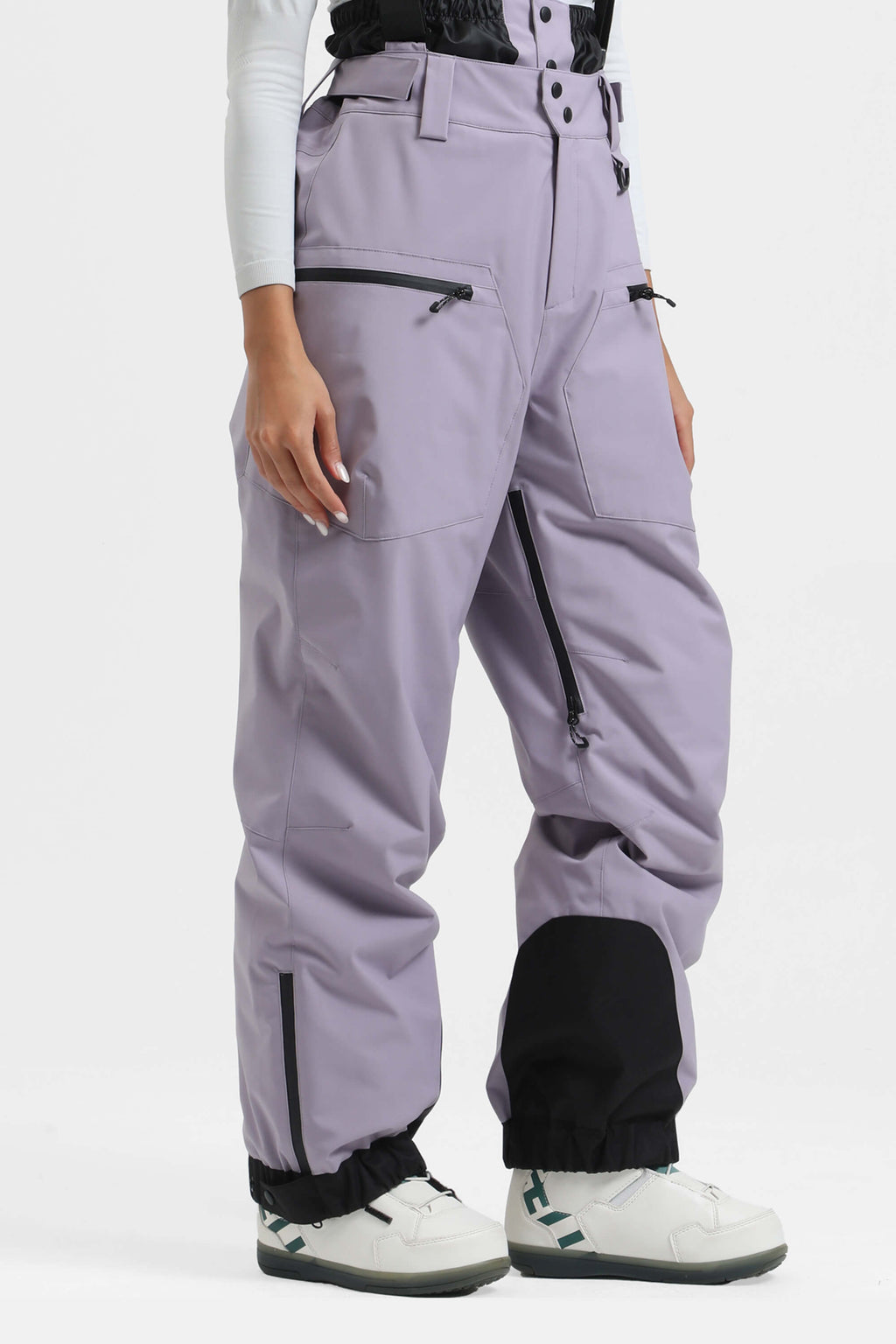 Women's Neon Red Insulated Baggy Ski Pants With Detachable Suspenders Snow Pants