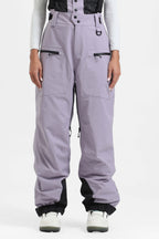 Women's Neon Red Insulated Baggy Ski Pants With Detachable Suspenders Snow Pants