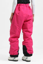 Women's Neon Red Insulated Baggy Ski Pants With Detachable Suspenders Snow Pants