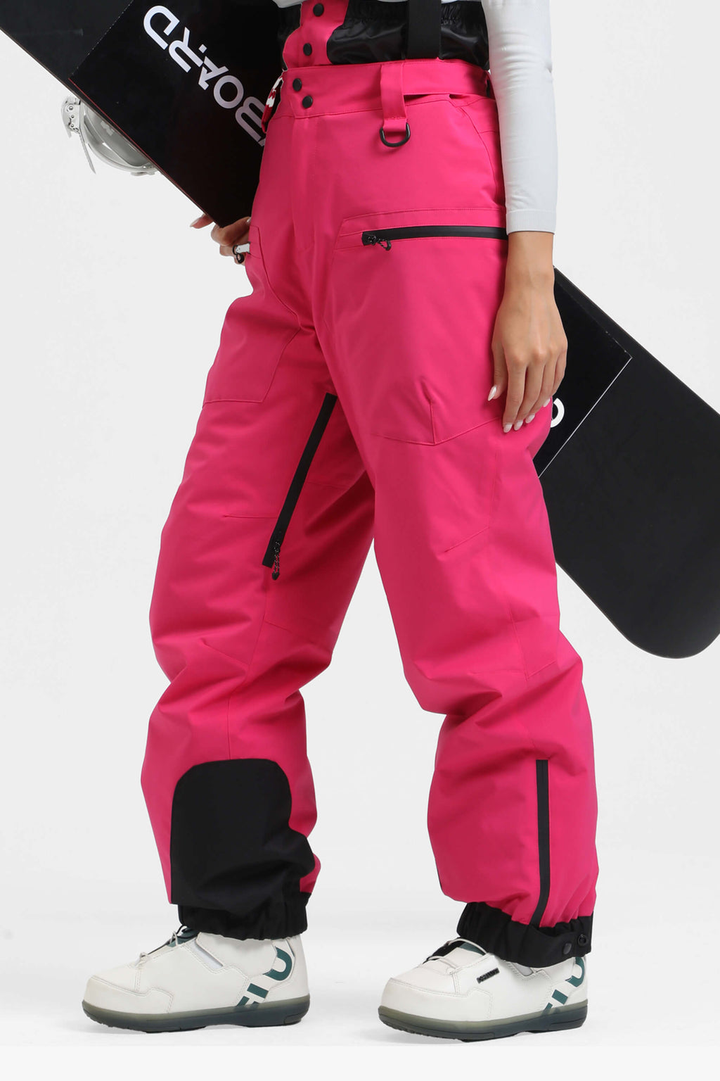 Women's Pink Insulated Baggy Snow Pants With Detachable Suspenders Ski Pants - Gsou Snow
