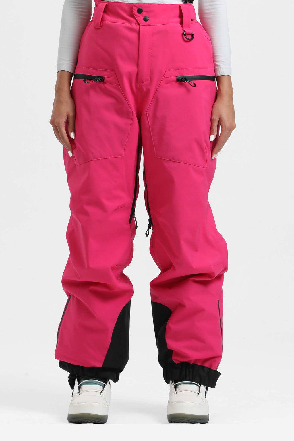 Women's Off White Insulated Baggy Ski Pants With Detachable Suspenders Snow Pants