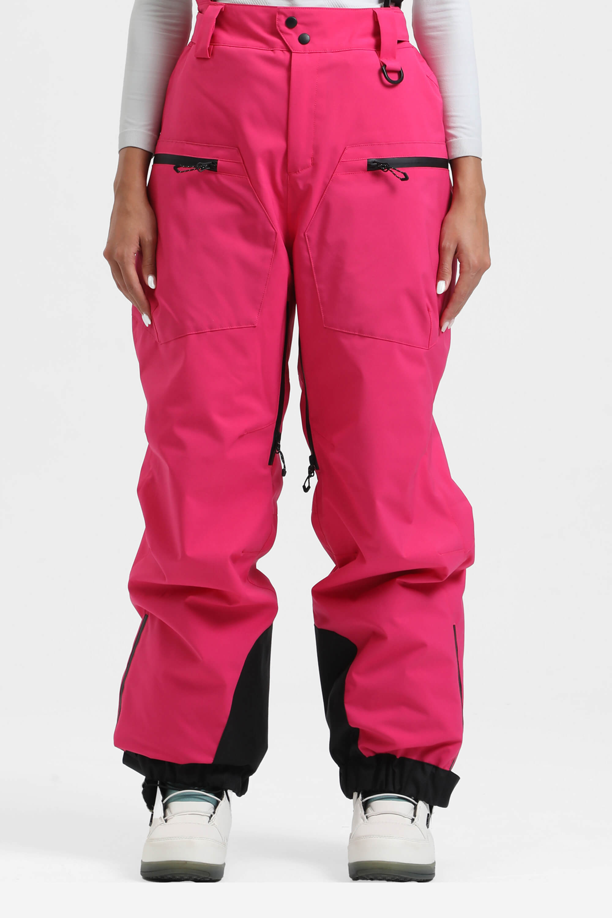 Women's Ice Blue Insulated Baggy Ski Pants With Detachable Suspenders Snow Pants