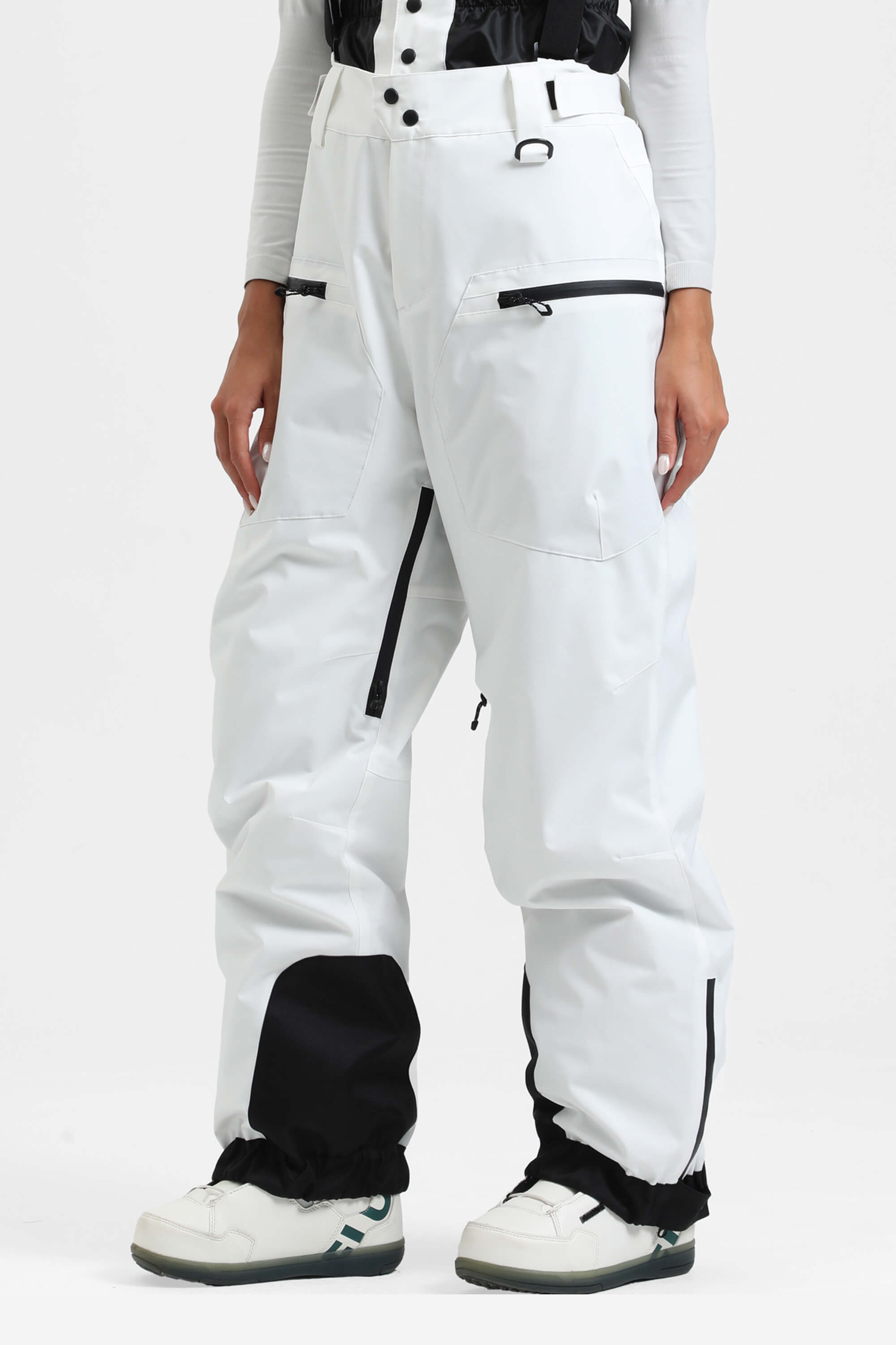 Women's Ice Blue Insulated Baggy Ski Pants With Detachable Suspenders Snow Pants