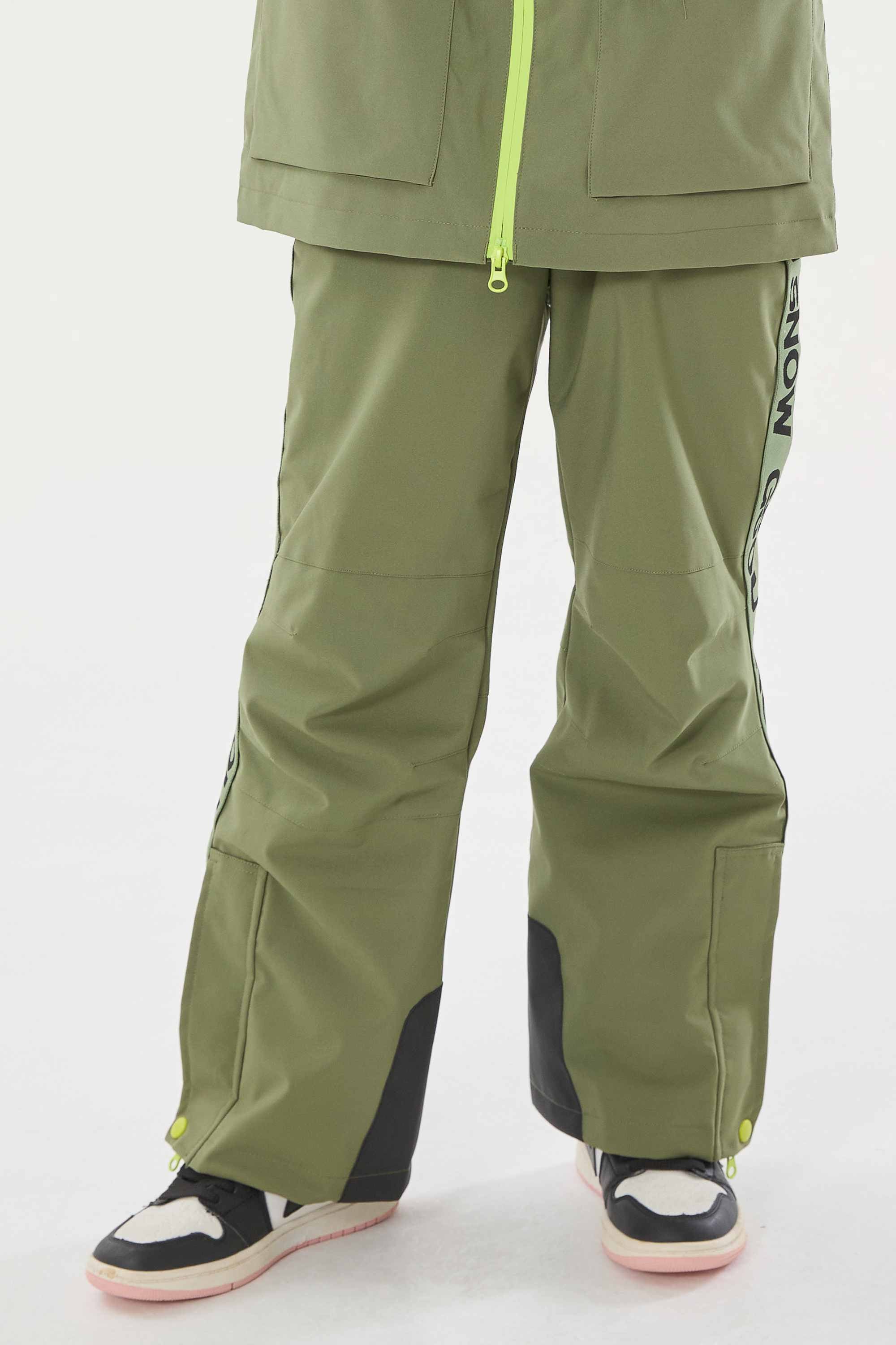 Army Green Insulated Ski Pants With Suspenders Snow Pants