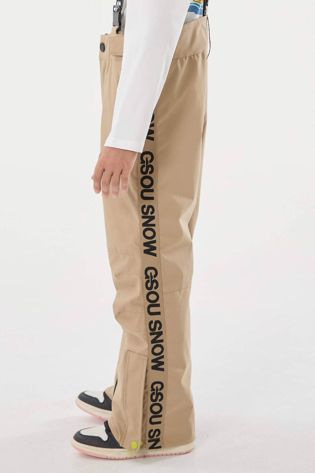 Khaki Insulated Ski Pants With Suspenders Snow Pants