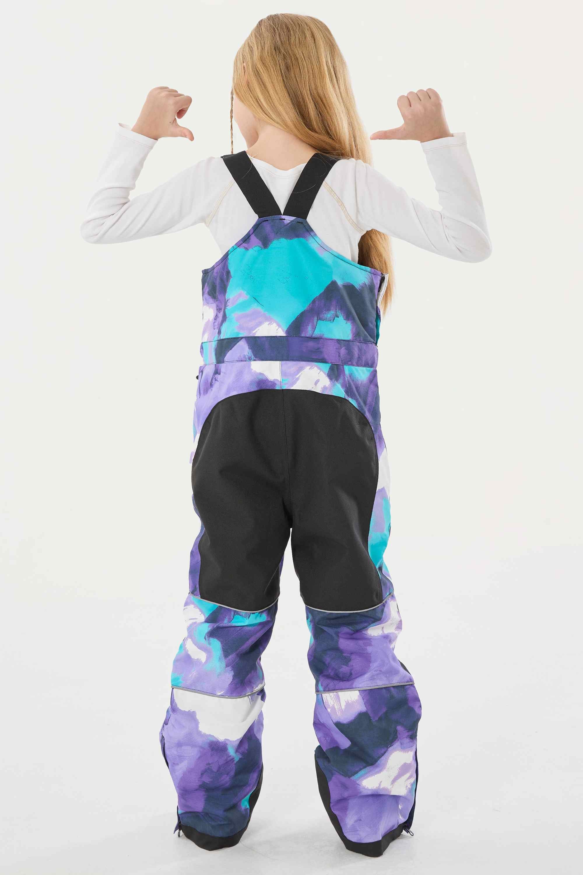 Girls’ Purple Tie-dye Reflective Durable Snow Bibs Workwear Ski Bibs - Gsou Snow