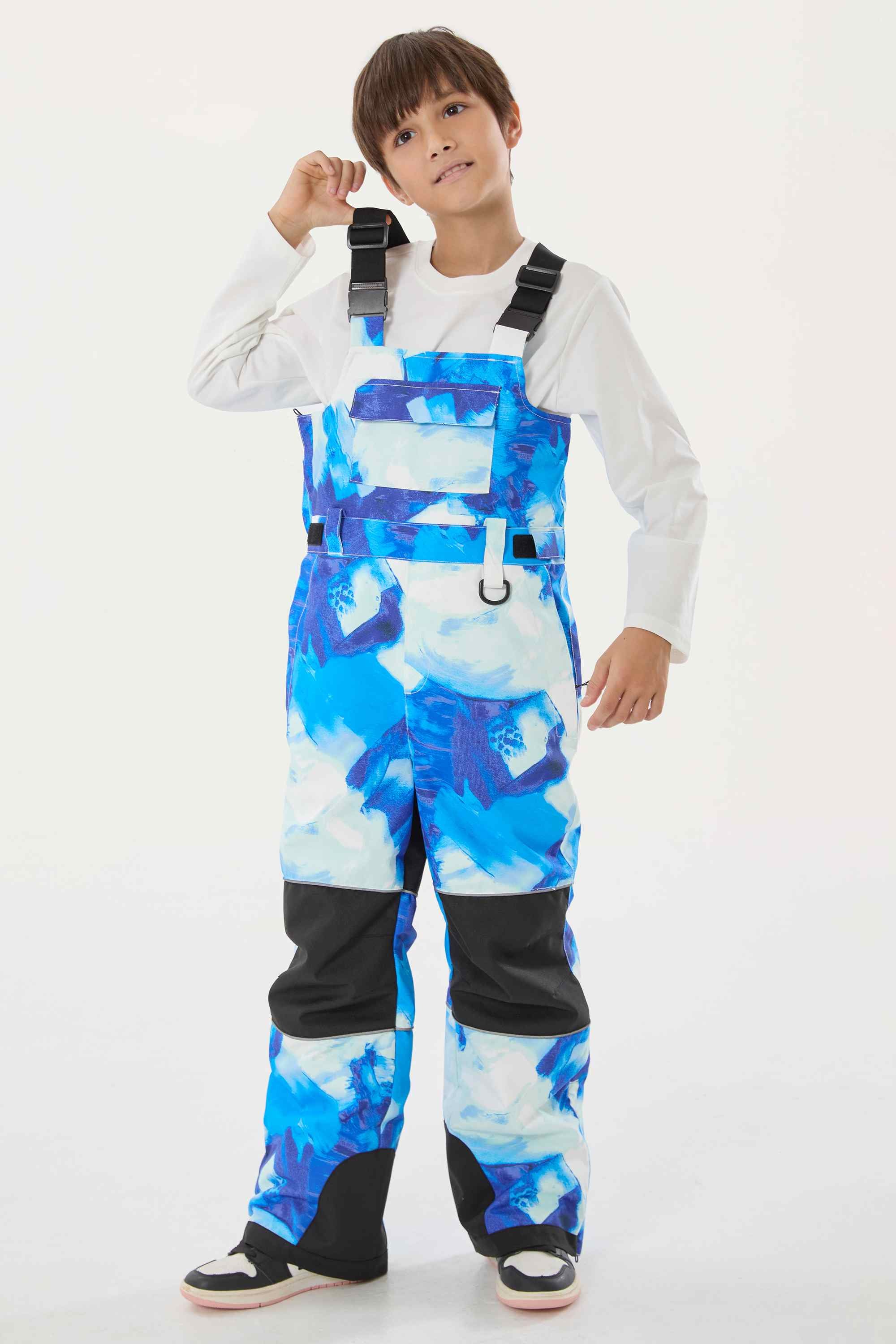 Boys’ Khaki Reflective Durable Snow Bibs Workwear Ski Bibs - Gsou Snow