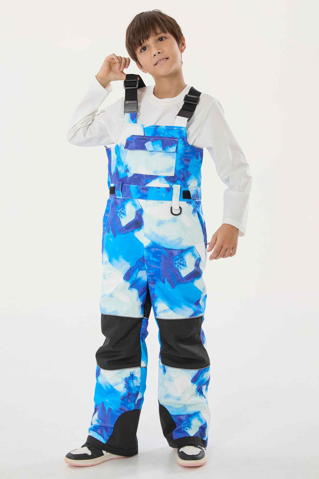 Boys’ Blue Tie-dye Reflective Durable Snow Bibs Workwear Ski Bibs - Gsou Snow