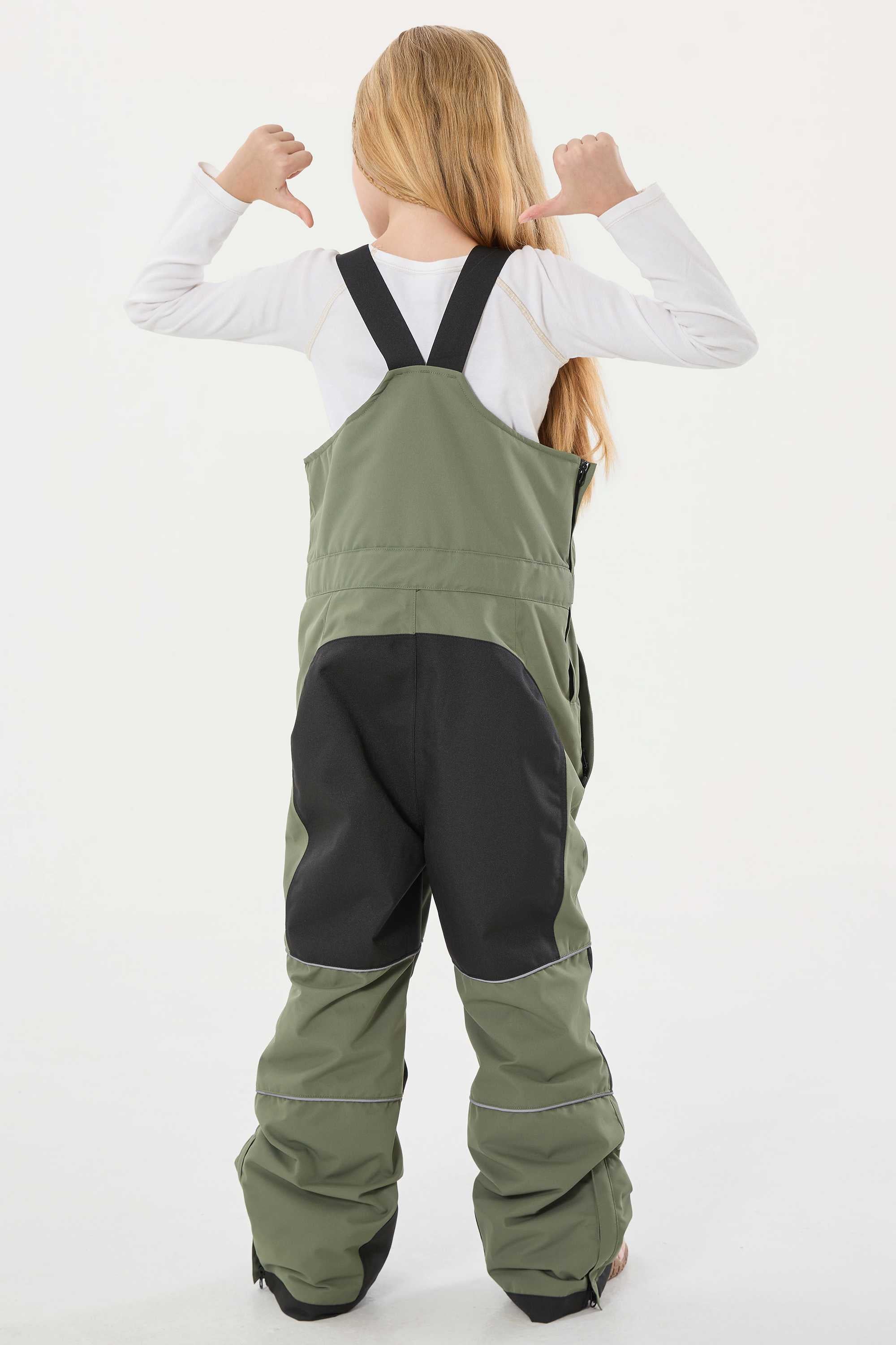 Khaki Reflective Workwear Ski Bibs Durable Snow Bibs