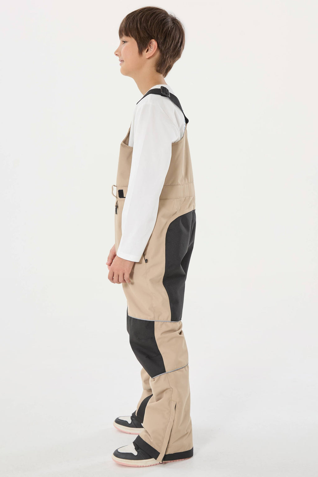Boys’ Off White Reflective Durable Snow Bibs Workwear Ski Bibs - Gsou Snow
