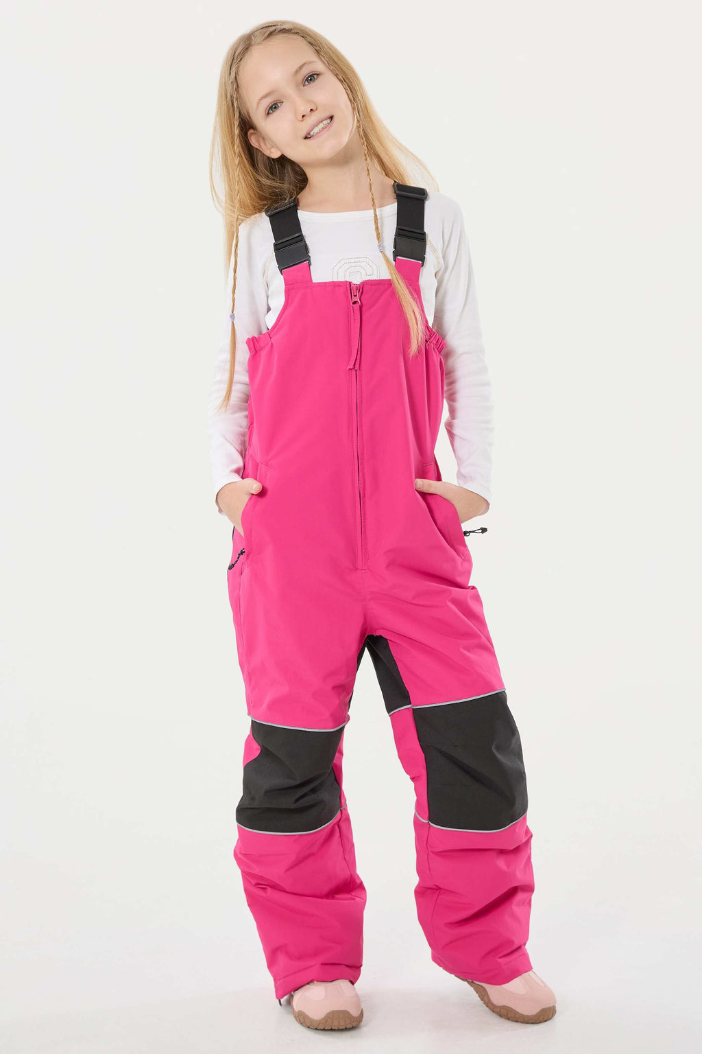 Girls’ Black Reflective Durable Snow Bibs Workwear Ski Bibs - Gsou Snow