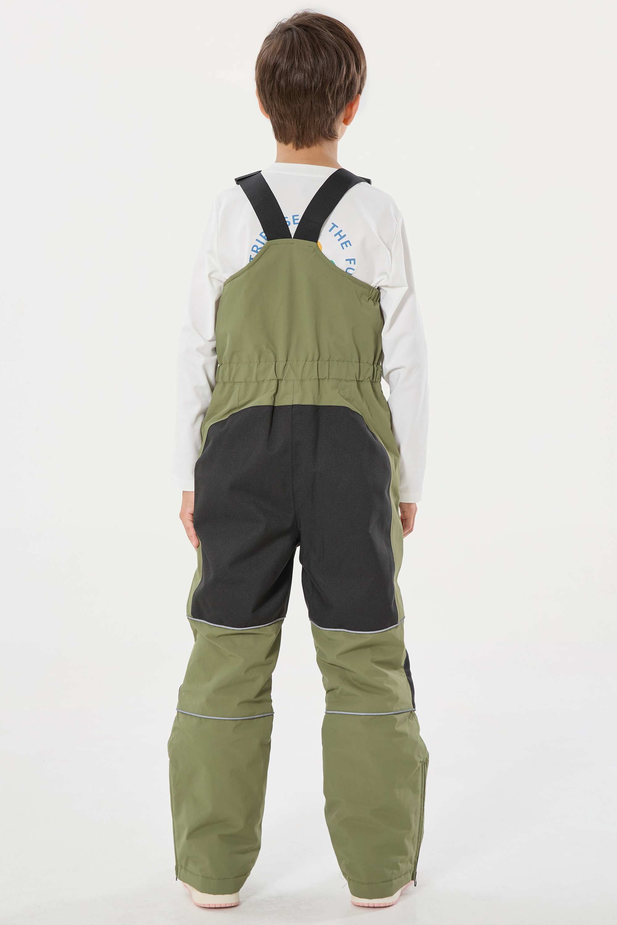 Boys’ Army Green Waterproof Snow Bibs Reflective Durable Ski Bibs - Gsou Snow