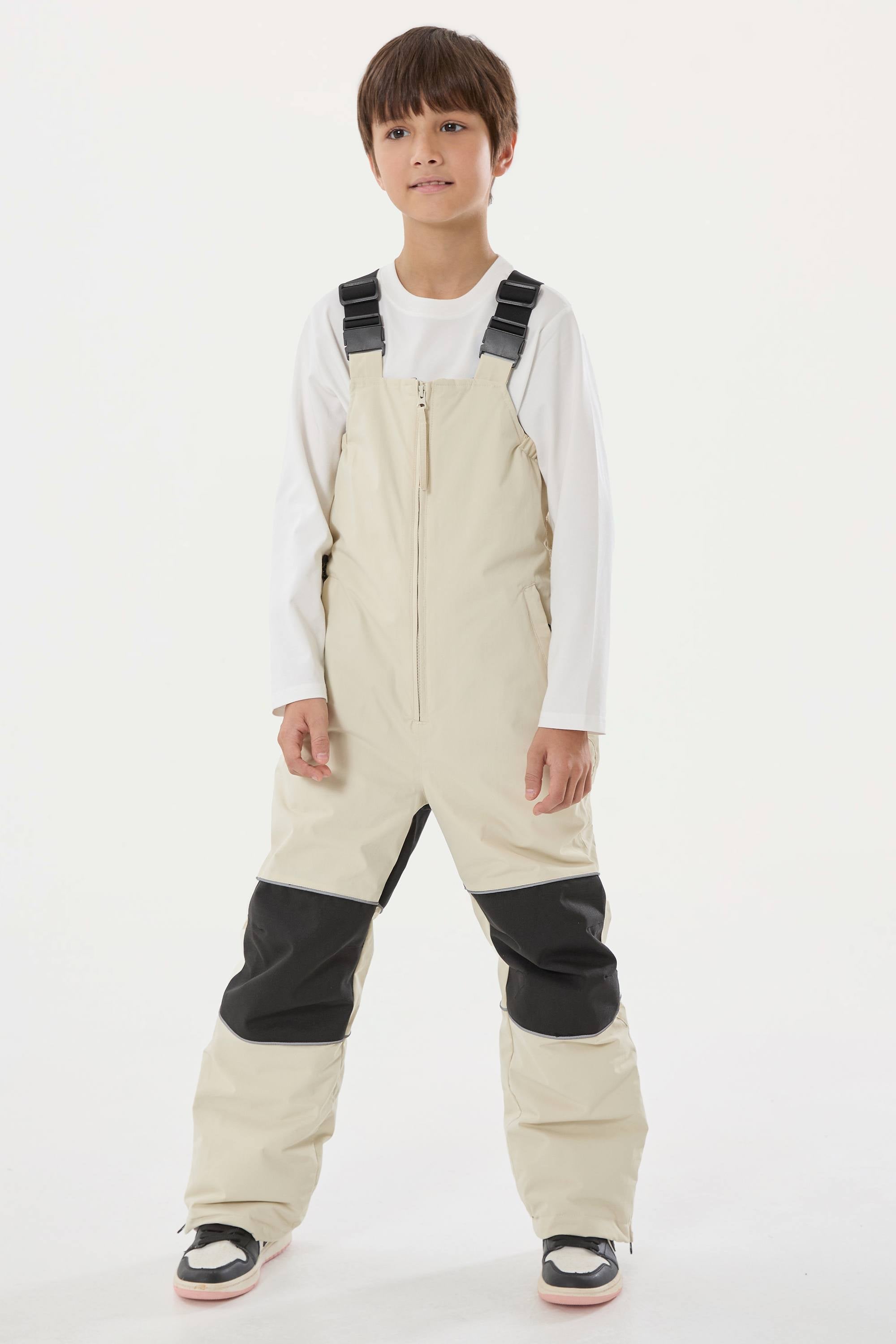Boys’ Army Green Waterproof Snow Bibs Reflective Durable Ski Bibs - Gsou Snow