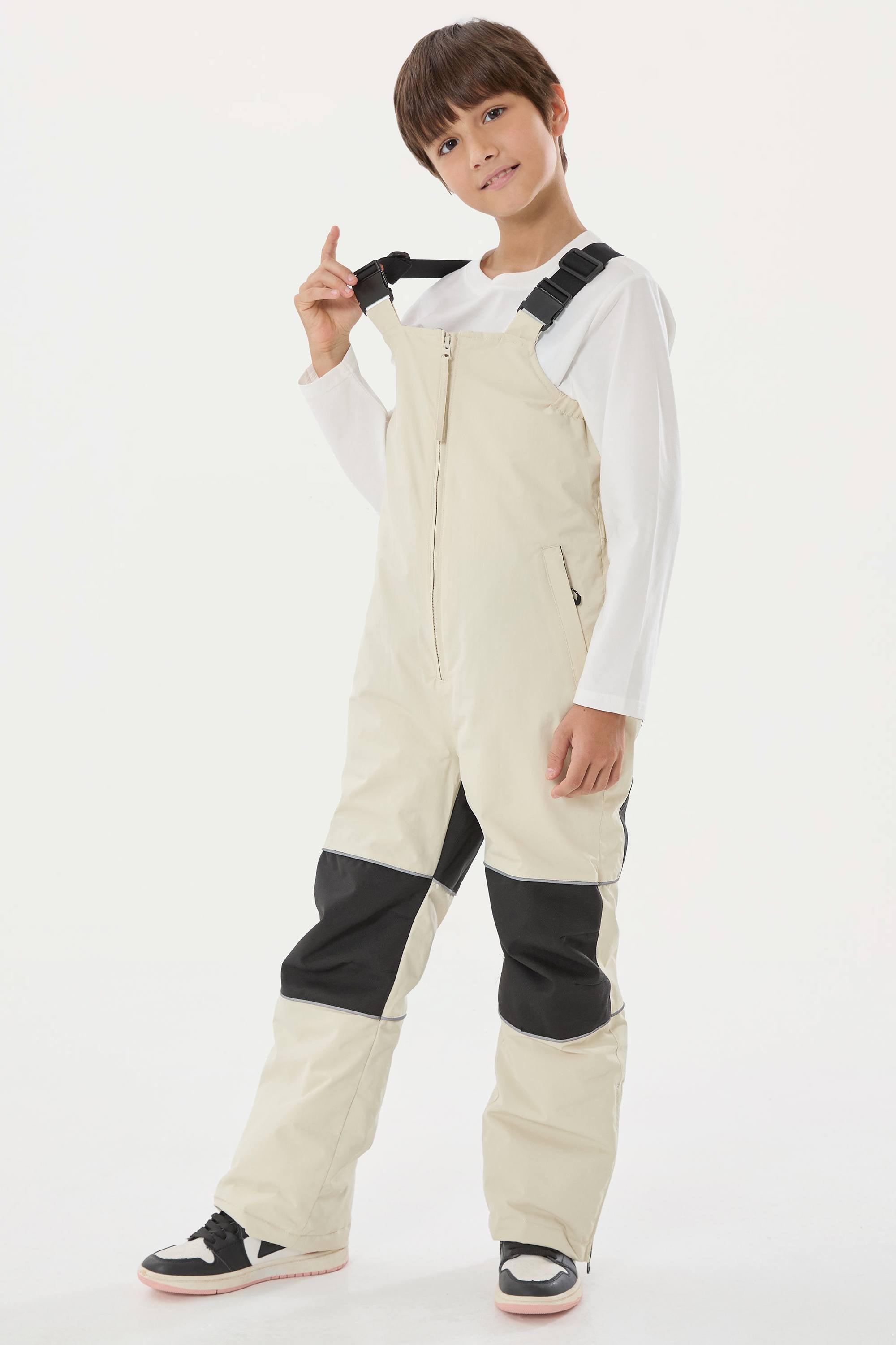 Off White Reflective Waterproof Ski Bibs Durable Snow Bibs