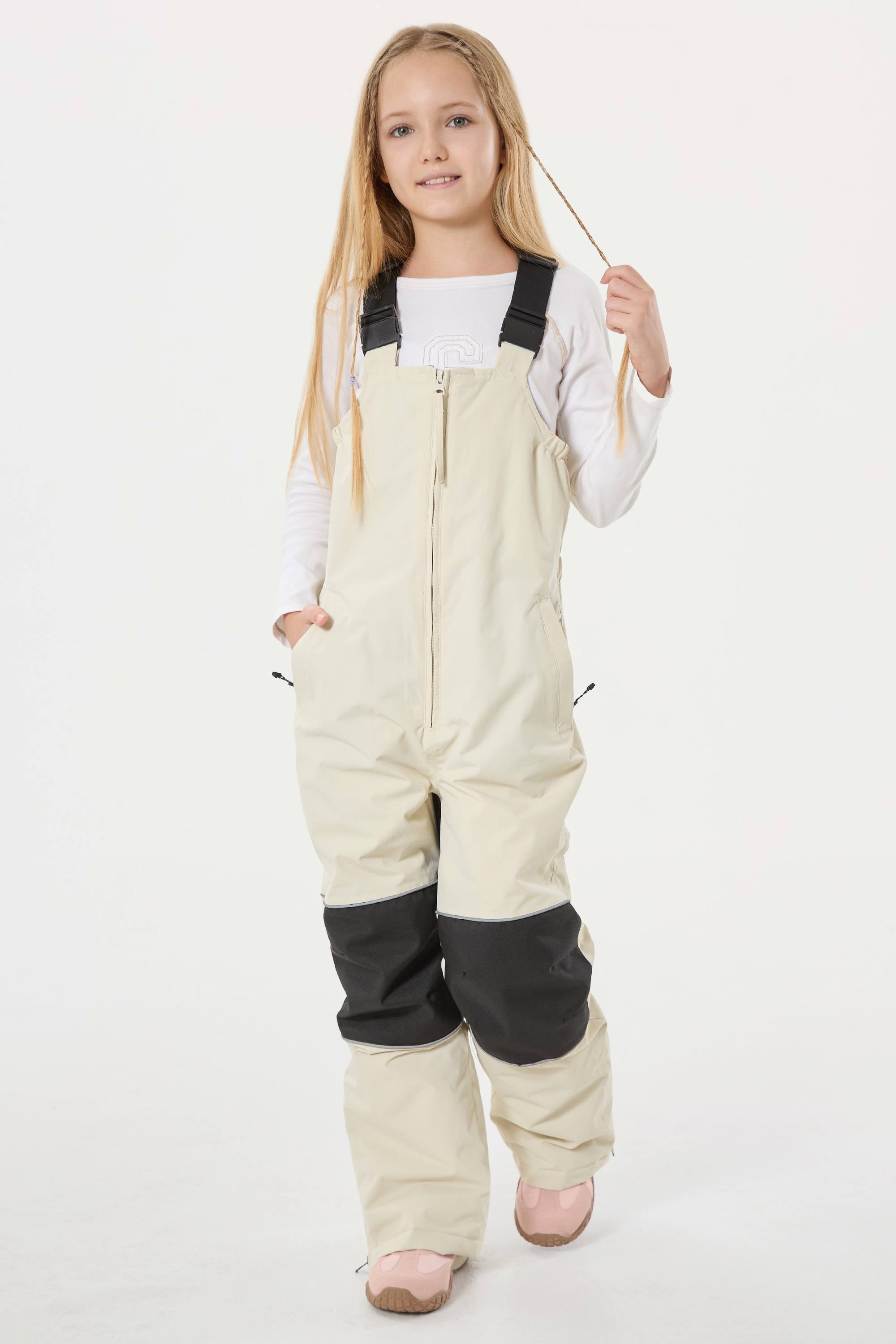 Girls’ Army Green Waterproof Snow Bibs Reflective Durable Ski Bibs - Gsou Snow