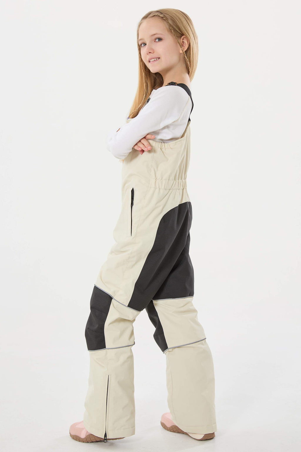 Off White Reflective Waterproof Ski Bibs Durable Snow Bibs