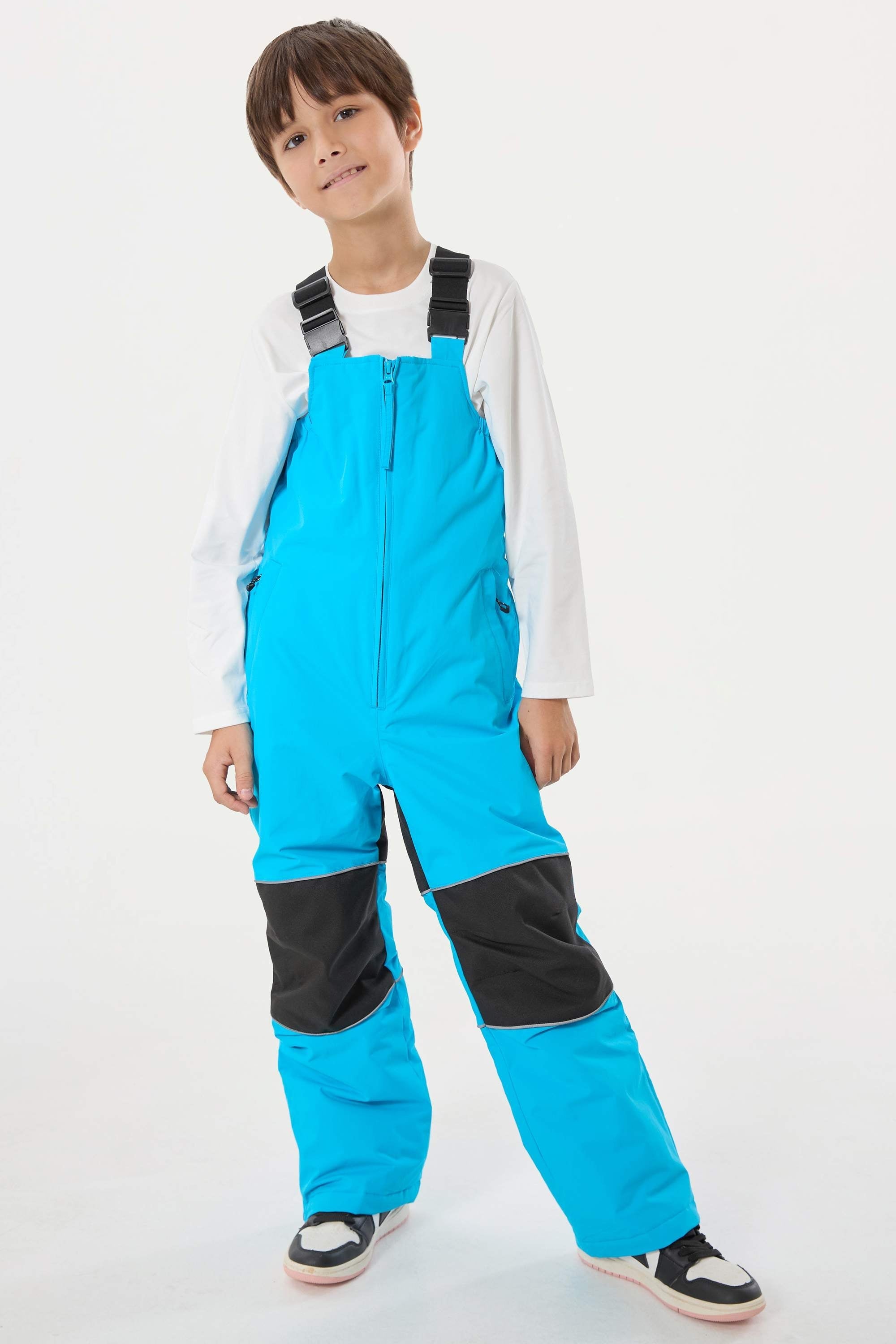 Boys’ Sky Blue Waterproof Snow Bibs Reflective Durable Ski Bibs - Gsou Snow