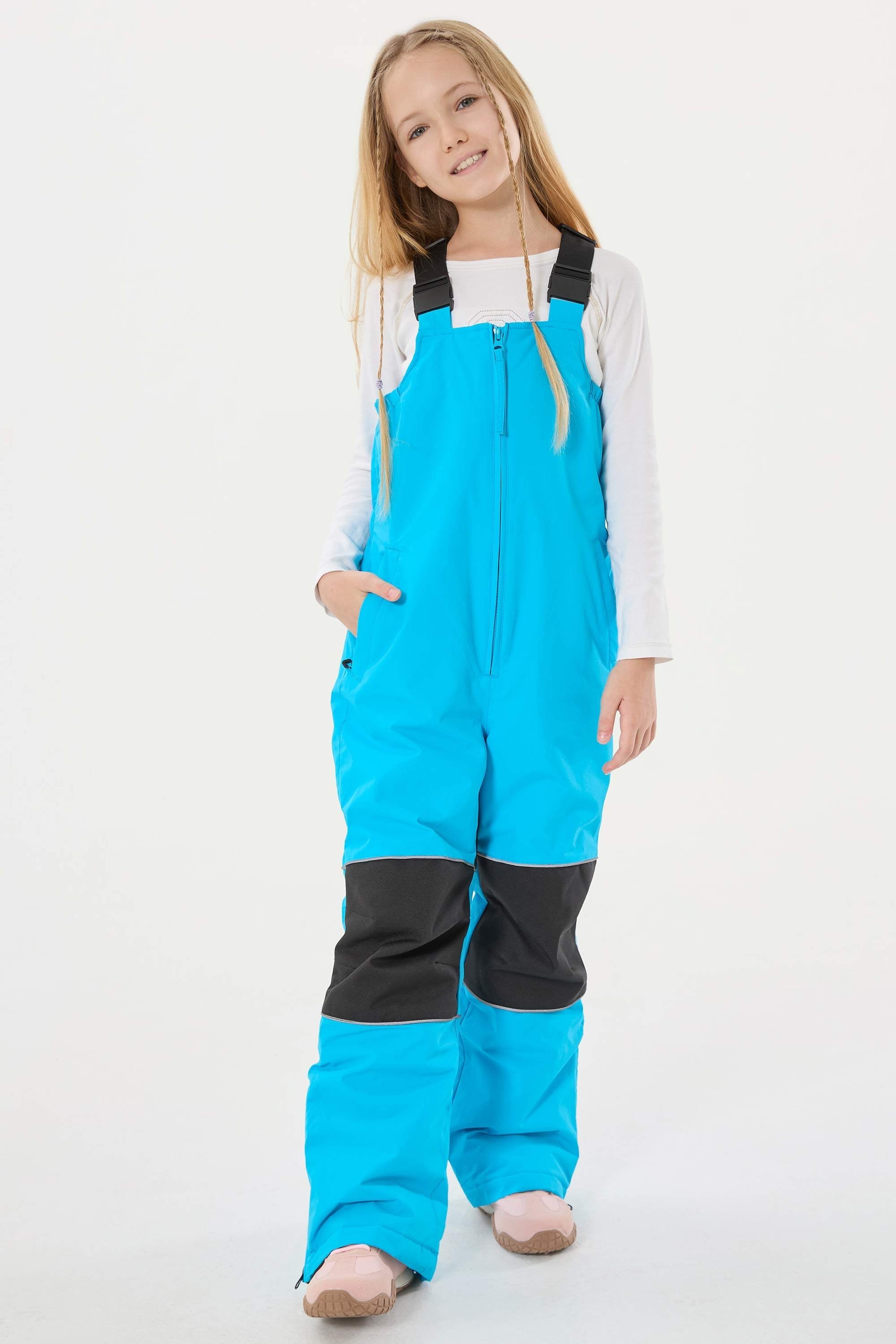 Girls’ Off White Waterproof Snow Bibs Reflective Durable Ski Bibs - Gsou Snow