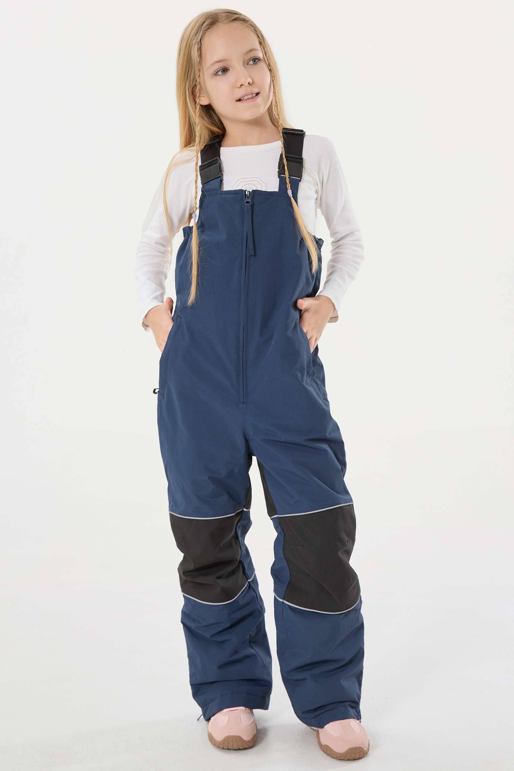 Sky Blue Reflective Waterproof Ski Bibs Durable Snow Bibs