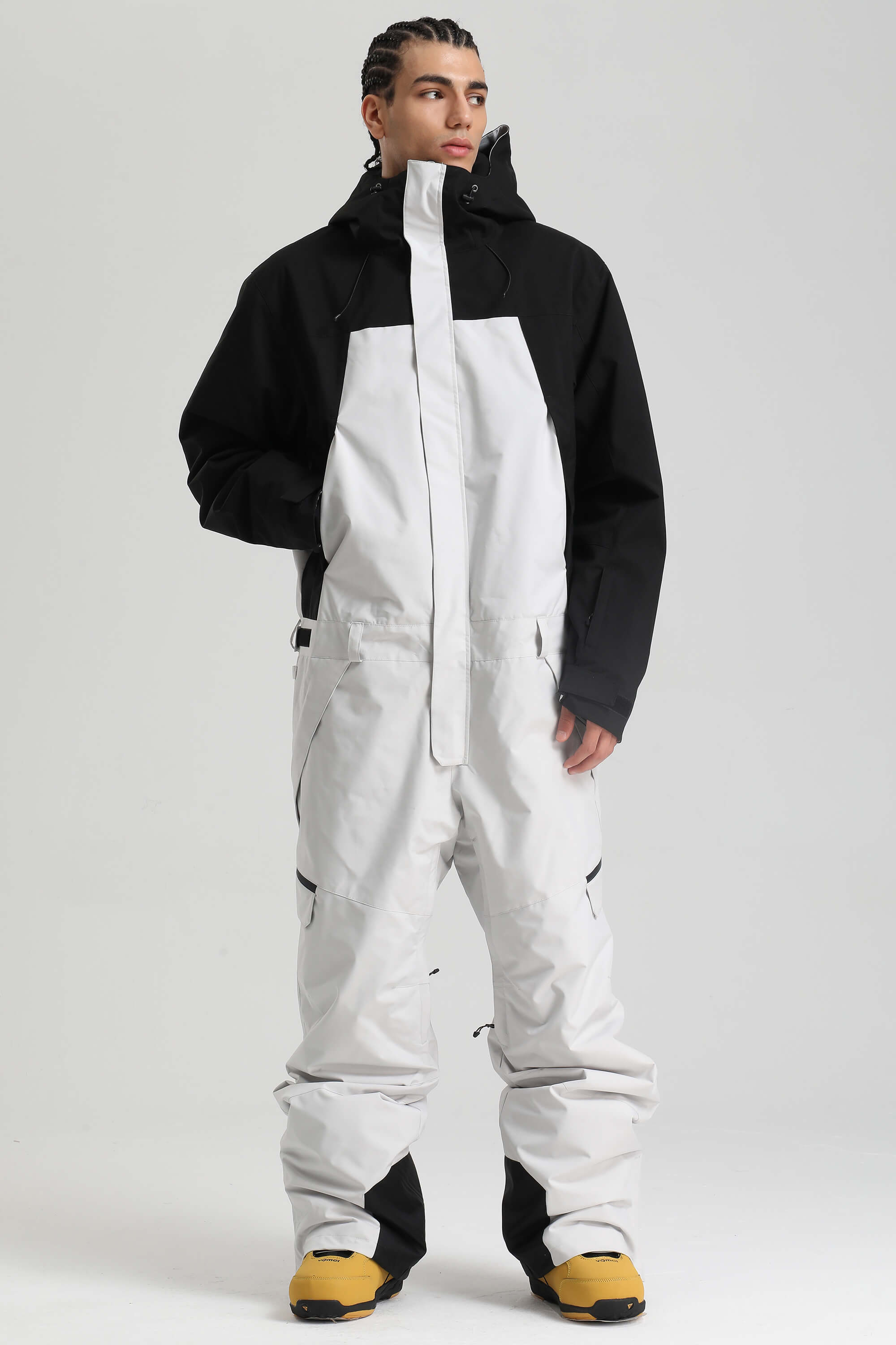 Men's Black & White Insulated Color-Block Utility Baggy One-Piece Ski Suit Snowboard Suit Main image