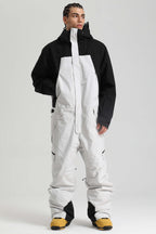 Men's Black Insulated Color-Block Utility Baggy One-Piece Ski Suit Snowboard Suit