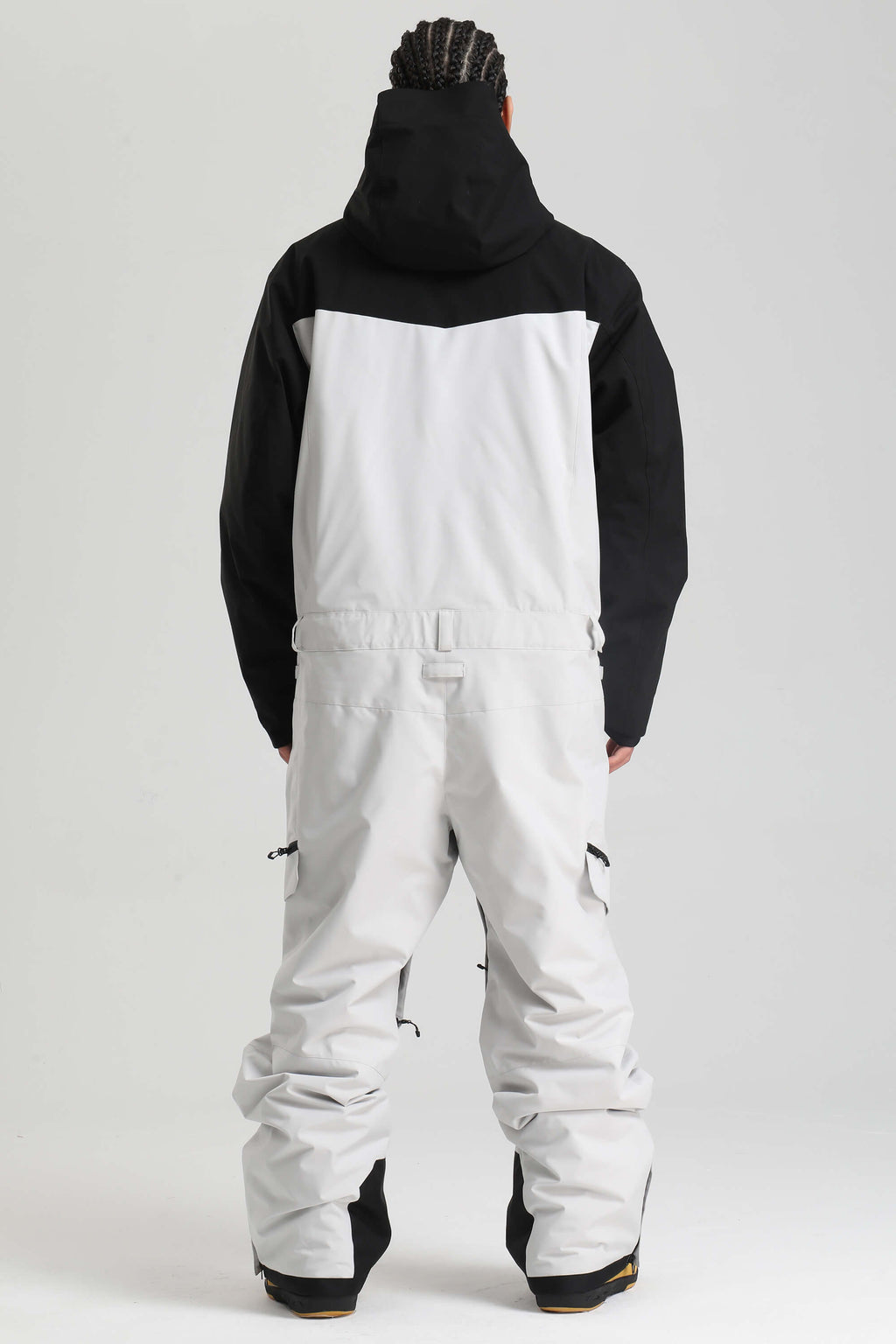 Men's Black & White Insulated Color-block Ski Suit Utility Baggy One-Piece Snowboard Suit - Gsou Snow