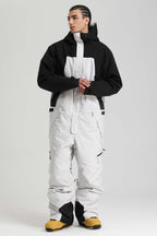 Men's Black & White Insulated Color-block Ski Suit Utility Baggy One-Piece Snowboard Suit - Gsou Snow