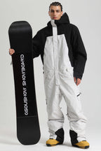 Men's Black & Khaki Insulated Color-block Ski Suit Utility Baggy One-Piece Snowboard Suit - Gsou Snow
