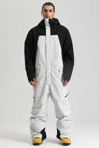 Men's Black & White Insulated Color-block Ski Suit Utility Baggy One-Piece Snowboard Suit - Gsou Snow