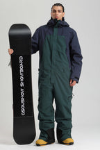 Men's Black & Khaki Insulated Color-block Ski Suit Utility Baggy One-Piece Snowboard Suit - Gsou Snow