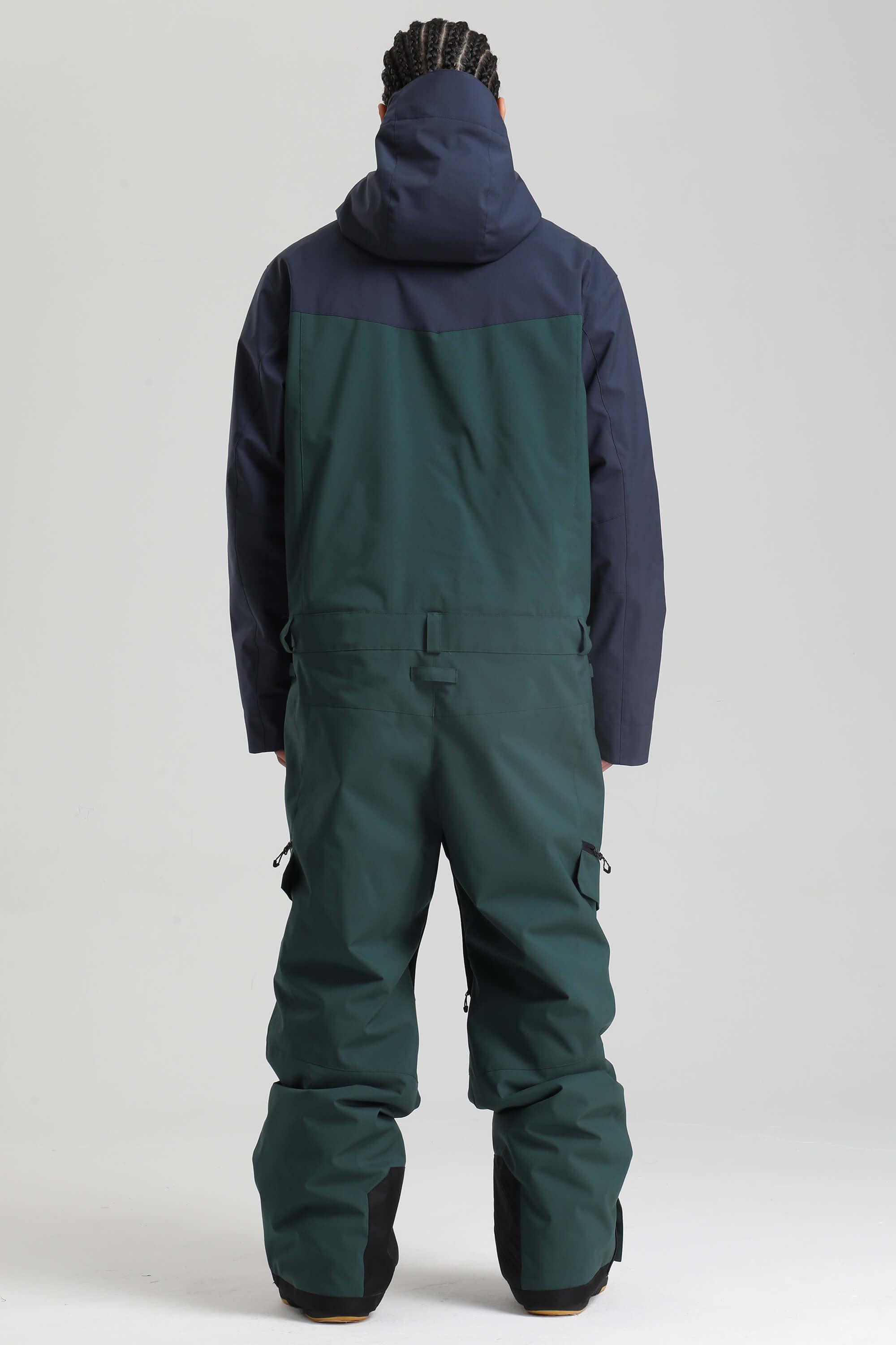 Men's Black & Green Insulated Color-block Ski Suit Utility Baggy One-Piece Snowboard Suit - Gsou Snow