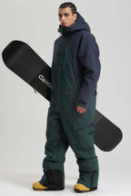 Men's Black & Green Insulated Color-block Ski Suit Utility Baggy One-Piece Snowboard Suit - Gsou Snow