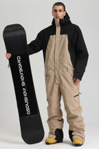 Men's Black Insulated Color-block Ski Suit Utility Baggy One-Piece Snowboard Suit - Gsou Snow