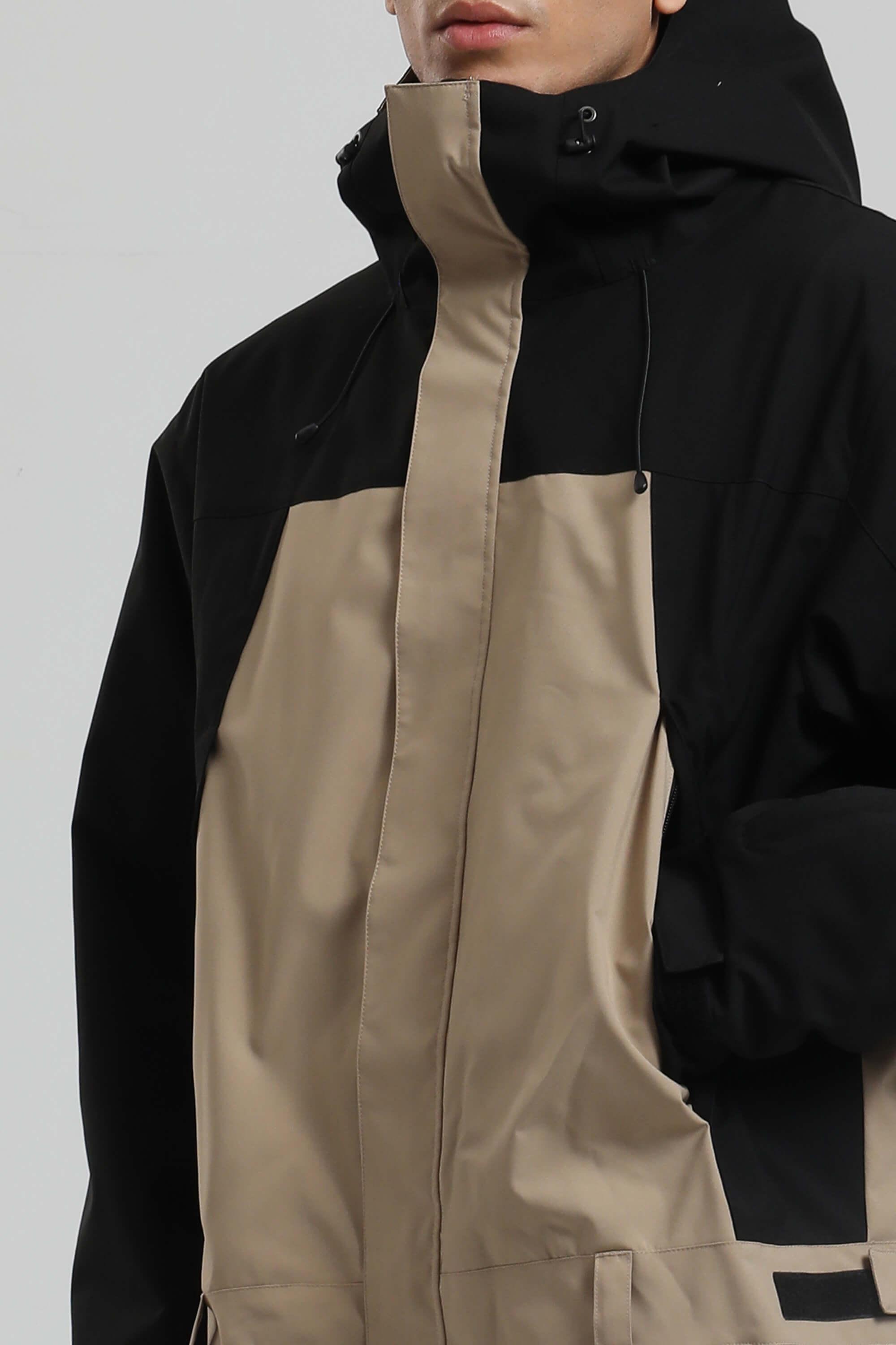 Men's Black & White Insulated Color-Block Utility Baggy One-Piece Ski Suit Snowboard Suit